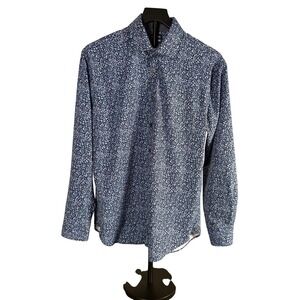 Society of Threads Mens Medium Slim Fit Floral Button Down Shirt Blue No Iron